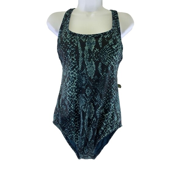 All In Motion Tie Back Teal Snakeskin Swimsuit One Piece Womens Large New Tags - Picture 3 of 15